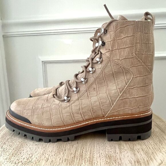 Marc Fisher Lizzie 2 Croc Lace Up Print Platform Combat Boots Tan NWOB - Picture 7 of 13